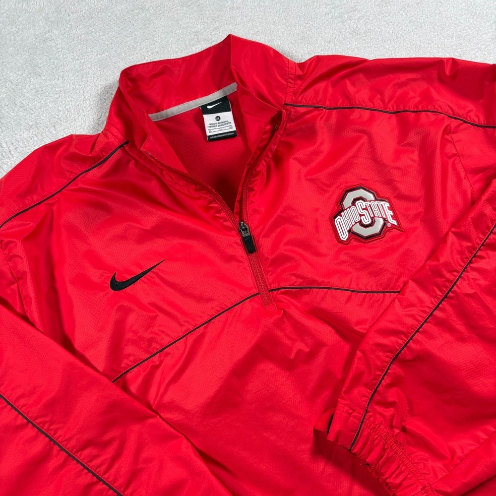 Nike Ohio State Buckeyes Football Jacket Mens XL Red Sports‎ 1/4 Zip Windbreaker